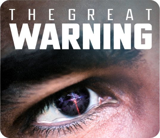 A zoom on The Great Warning movie poster depicting an eye of a watcher experiencing the illumination of conscience.